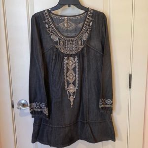 Denim dress with Aztec accents